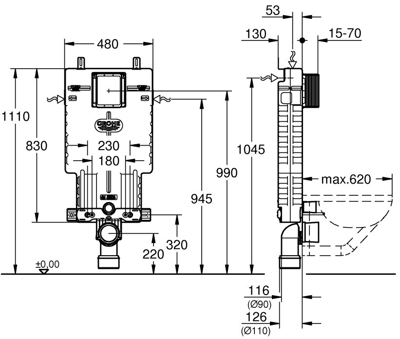 Két nước âm tường GROHE 38643001