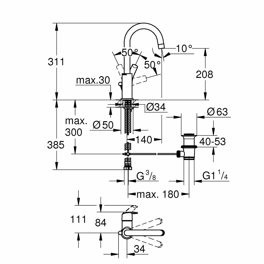 Vòi chậu nóng lạnh Eurosmart GROHE 23537002 - 2