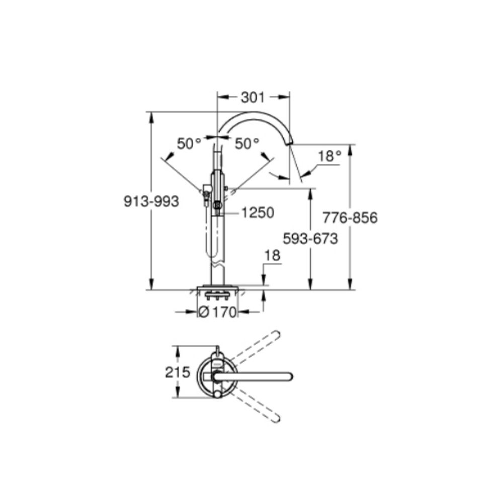 Vòi xả bồn tắm đặt sàn nóng lạnh Atrio GROHE 32653002 - 2