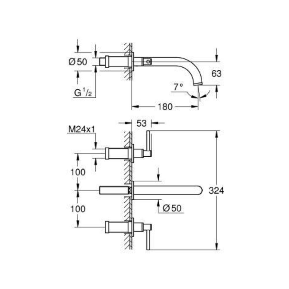 Vòi chậu gắn tường nóng lạnh 3 lỗ Atrio M-size GROHE 20662000