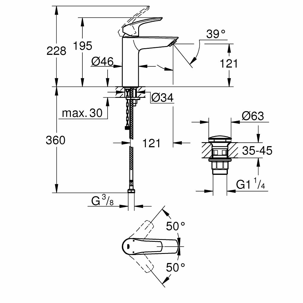 Vòi chậu nóng lạnh Eurosmart GROHE 23989003 - 2