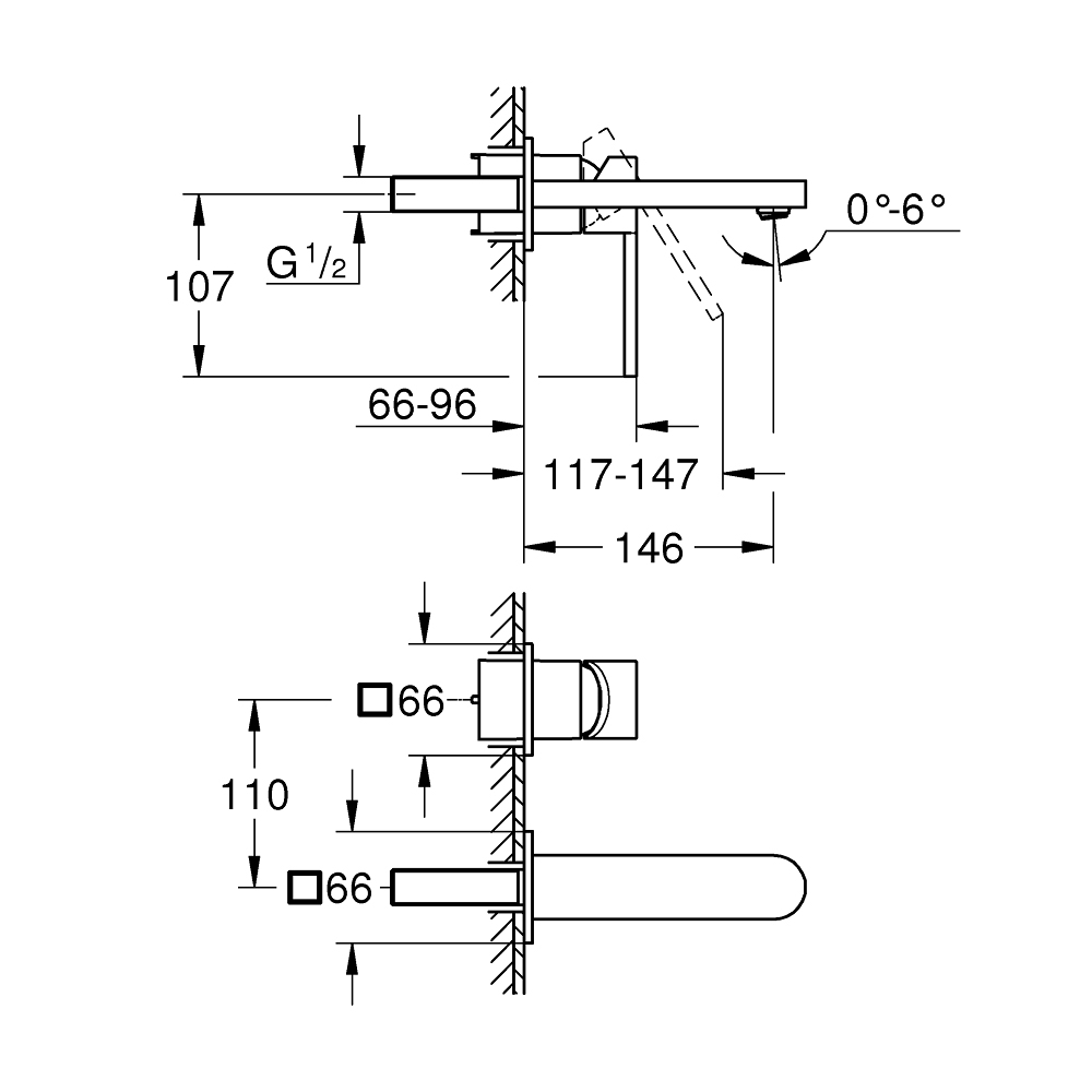 Vòi chậu nóng lạnh gắn tường 2 lỗ Plus GROHE 29303003 - 3