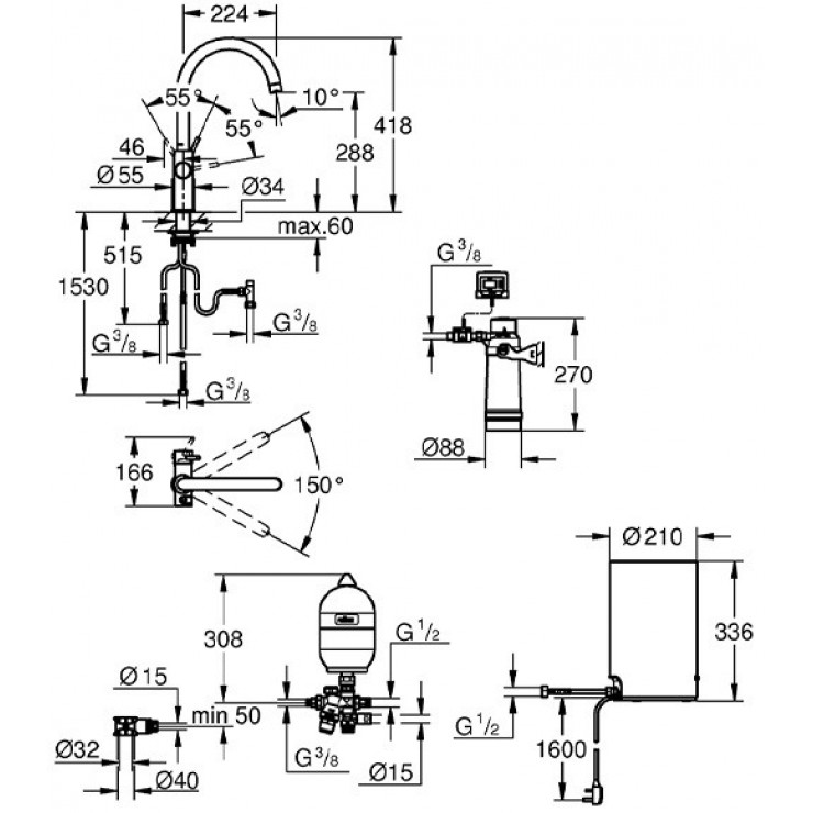 Bộ vòi rửa chén nước sôi Red Duo M-Size Grohe 30058001 - 8