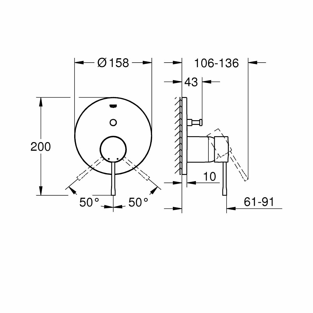 Bộ trộn sen âm tường 2 chế độ Essence GROHE 24058001