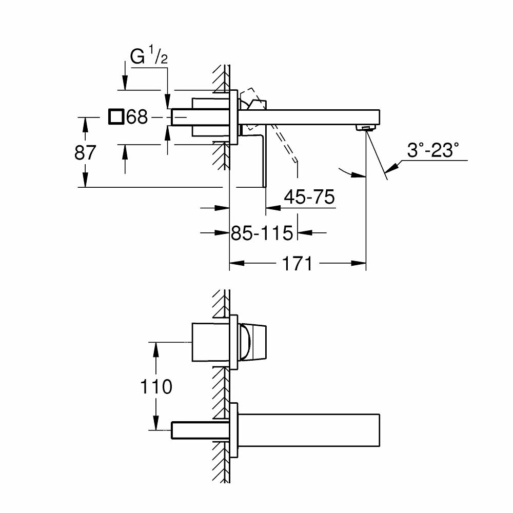 Vòi chậu nóng lạnh gắn tường 2 lỗ Eurocube GROHE 19895000