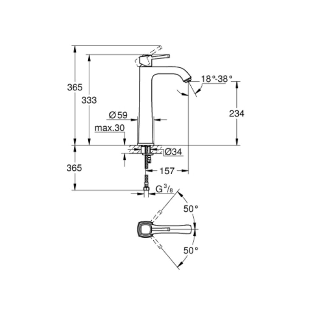 Vòi chậu nóng lạnh Grandera XL-size GROHE 24371IG0 - 2