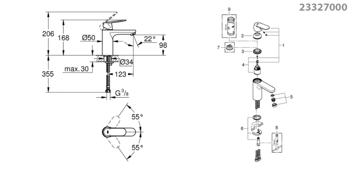 Vòi chậu nóng lạnh Eurosmart Cosmo M Grohe 23327000 - 11