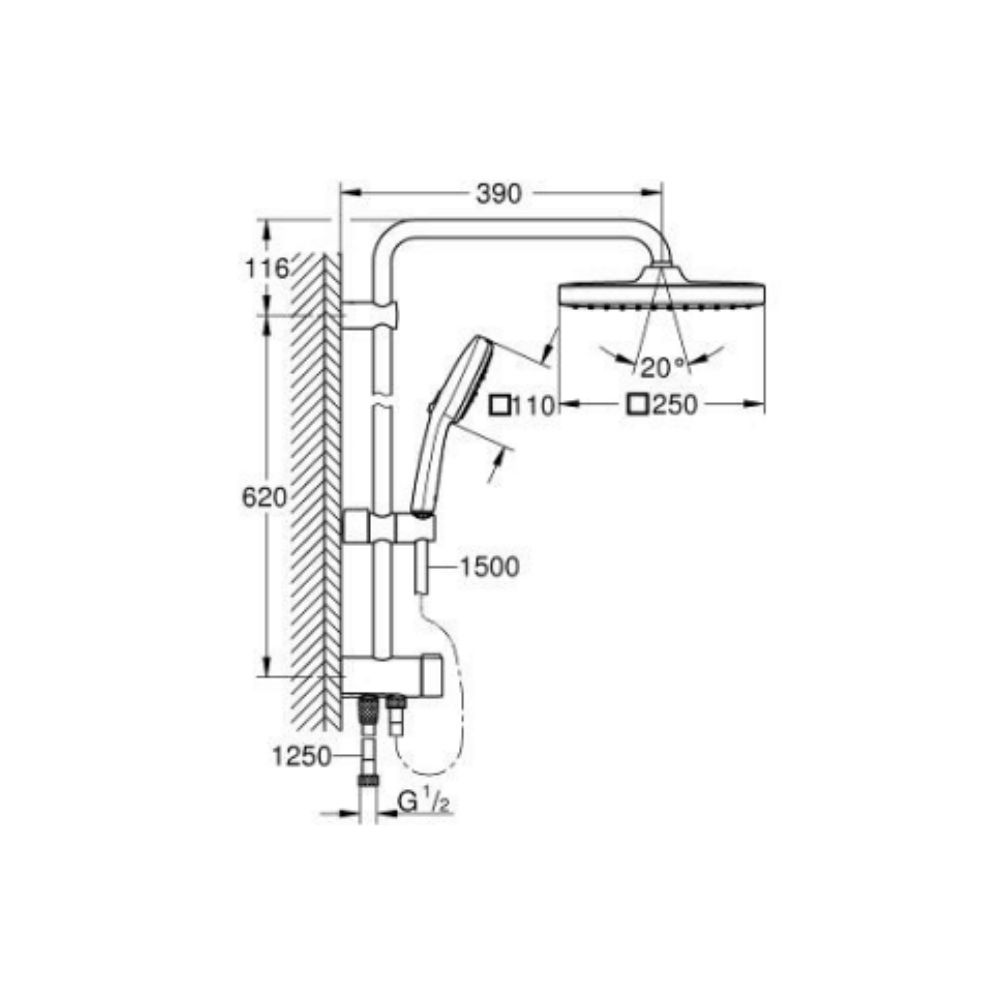 Bộ sen cây tắm đứng nhiệt độ Tempesta System 250 Cube GROHE 26977001 - 2