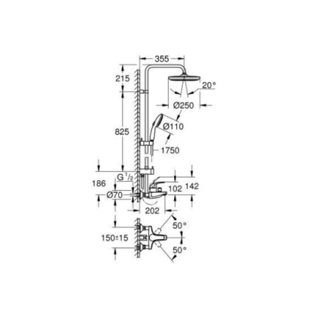 Bộ sen cây tắm đứng nóng lạnh Tempesta System 251 GROHE 26674001 - 2