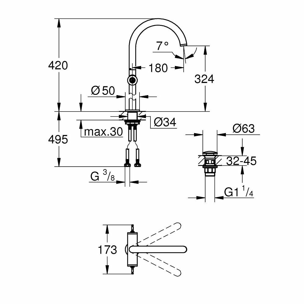 Vòi chậu nóng lạnh Atrio GROHE 21140000