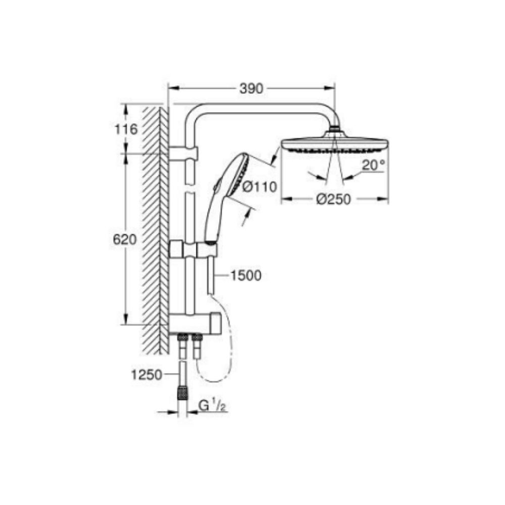 Thân sen cây tắm đứng Tempesta System 250 GROHE 26980001