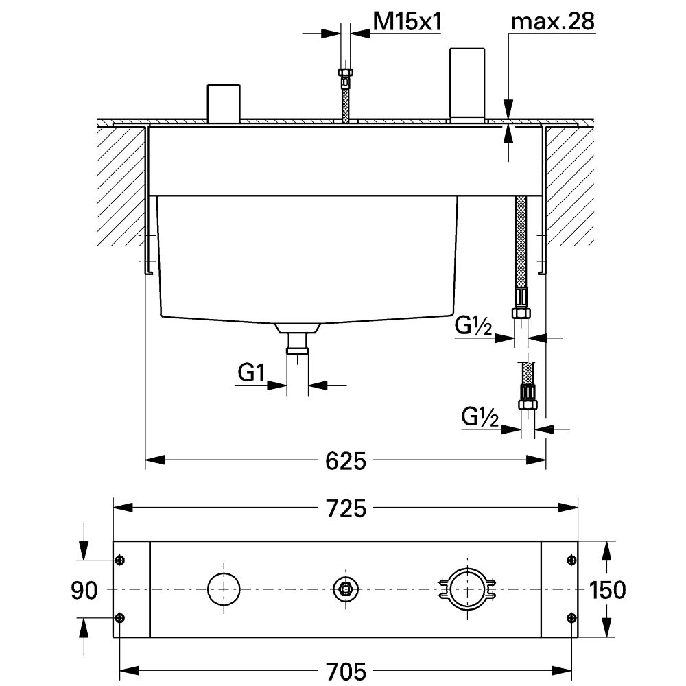 Bộ âm vòi bồn tắm 3 đường nước GROHE 33339000