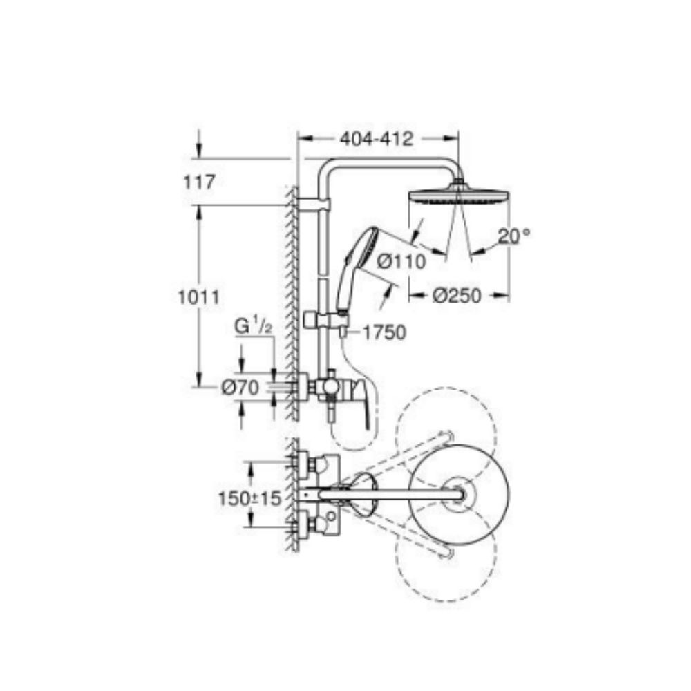Bộ sen cây tắm đứng nóng lạnh Tempesta System 250 GROHE 26673001 - 2