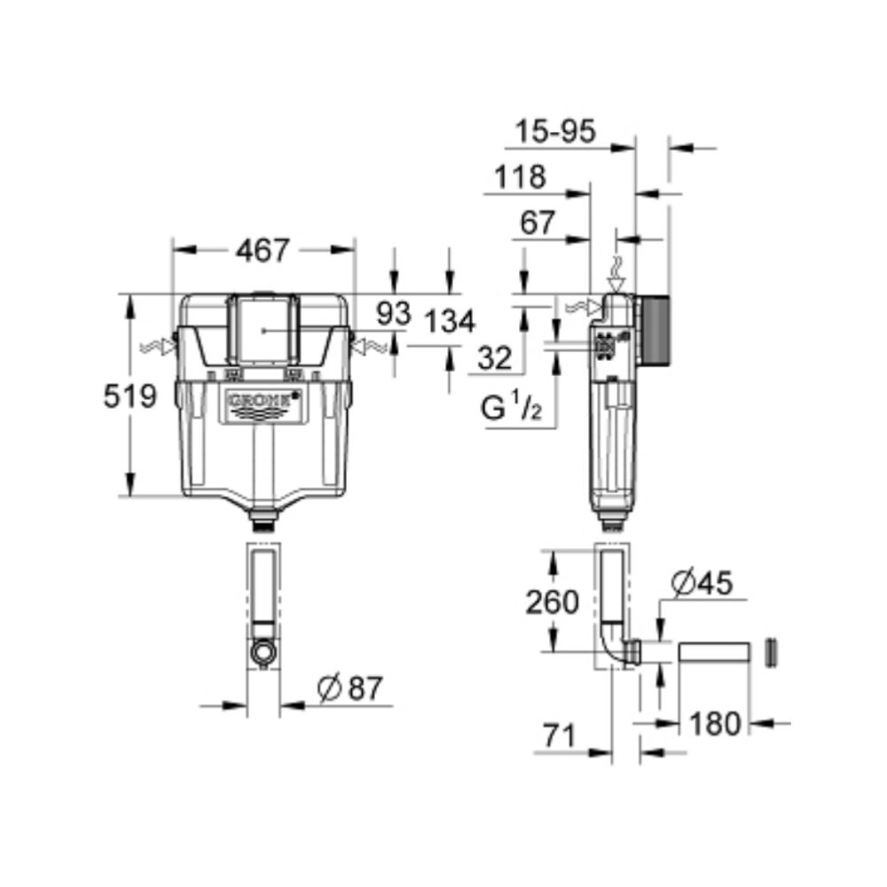 Két nước âm tường GROHE 38987000 - 2