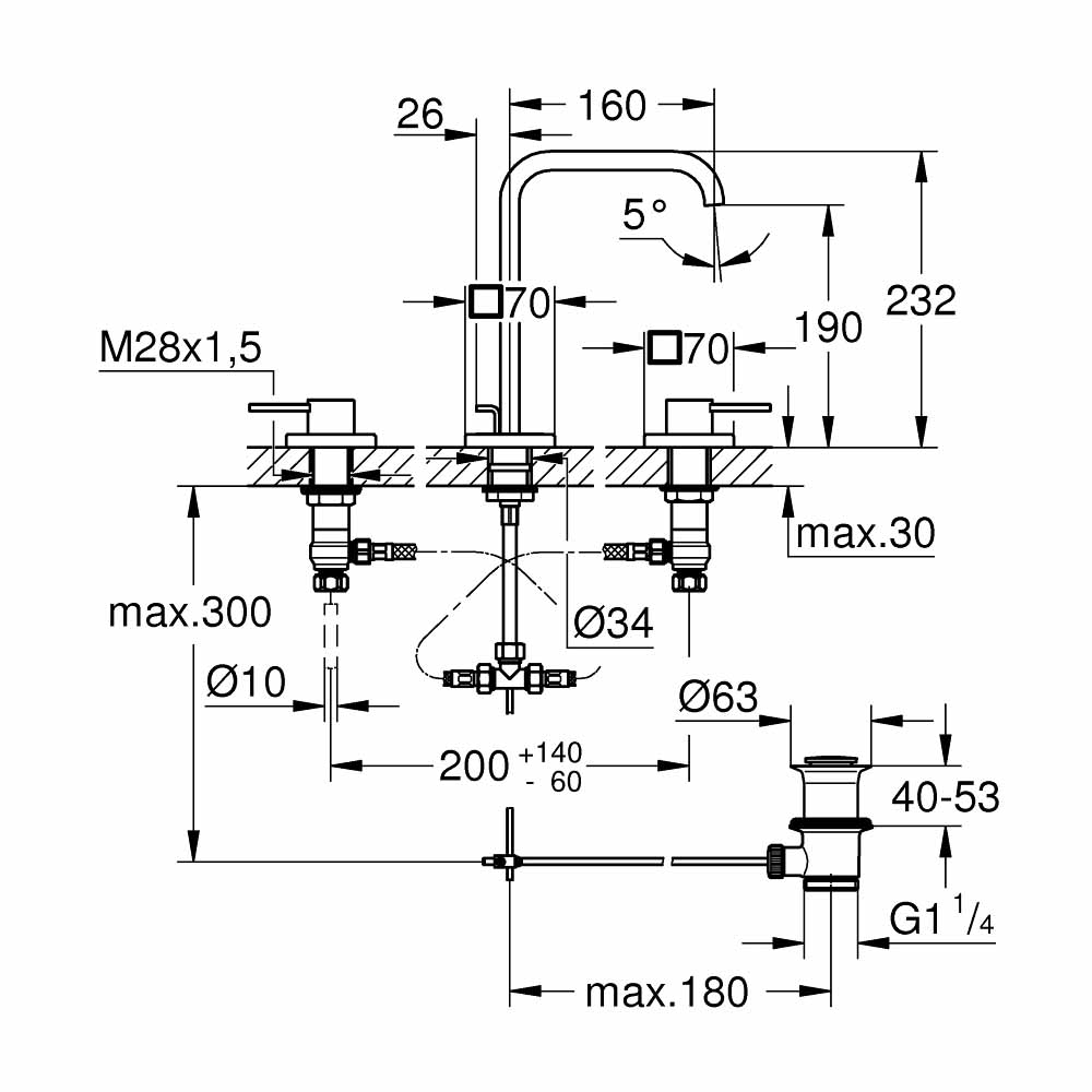 Vòi chậu nóng lạnh 3 lỗ Allure GROHE 20188000 - 2