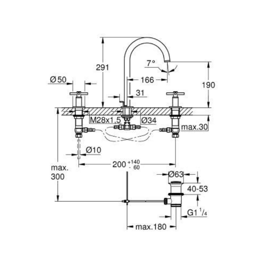 Vòi chậu nóng lạnh 3 lỗ Atrio L-size GROHE 20643000
