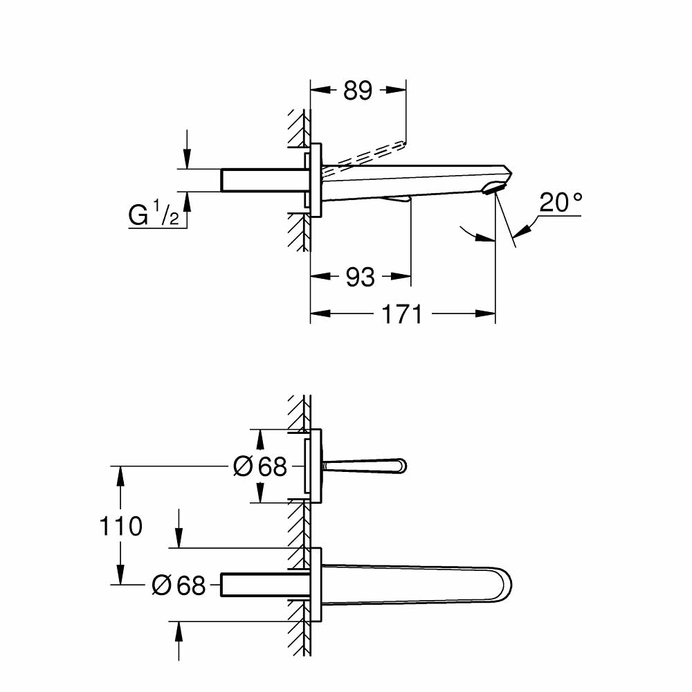 Vòi chậu gắn tường nóng lạnh 2 lỗ Eurodisc Joy GROHE 19968000