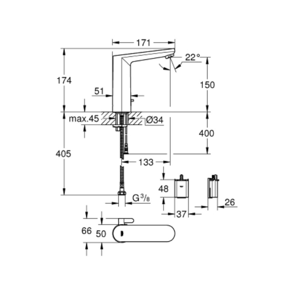 Vòi chậu cảm ứng dùng pin Eurosmart Cosmopolitan E GROHE 36422001 - 2