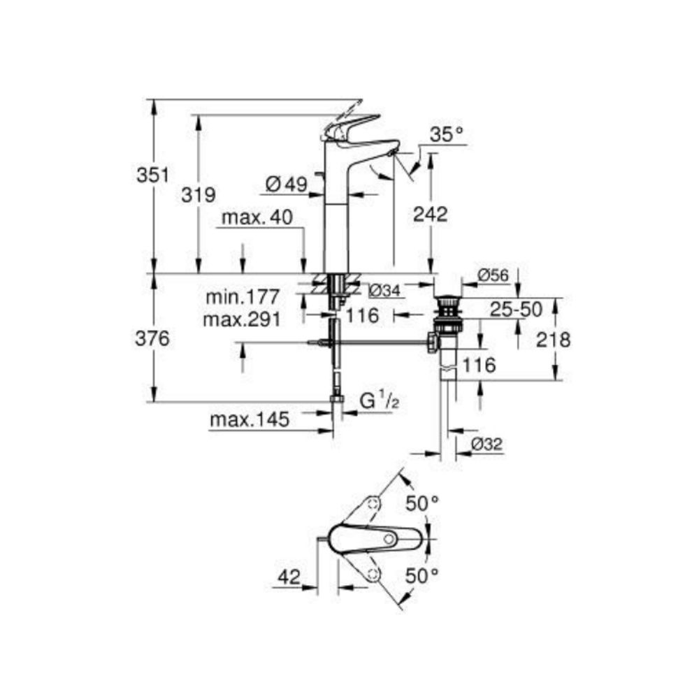Vòi chậu nóng lạnh Euroeco XL-size GROHE 24283001 - 2