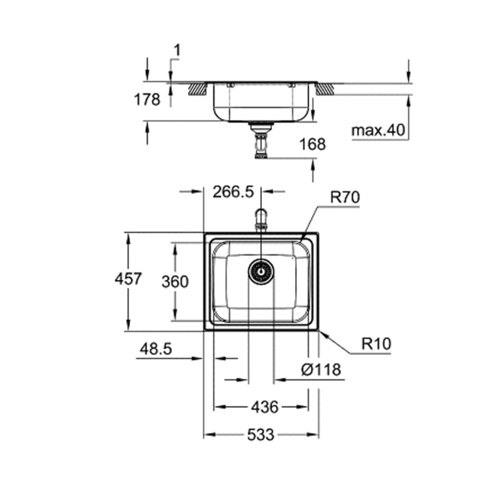 Chậu rửa chén 1 hộc AISI 304 K200 GROHE 31719SD0 - 2