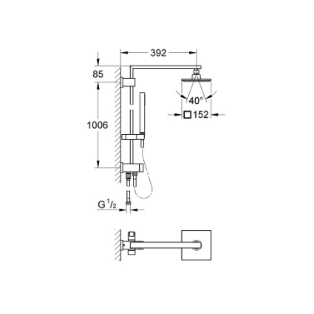 Thân sen cây tắm đứng Euphoria Cube System 150 GROHE 27696000 - 2