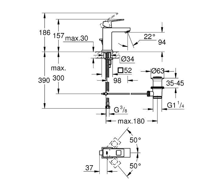 Vòi chậu nóng lạnh Eurocube S-Size Grohe 23127000 - 2