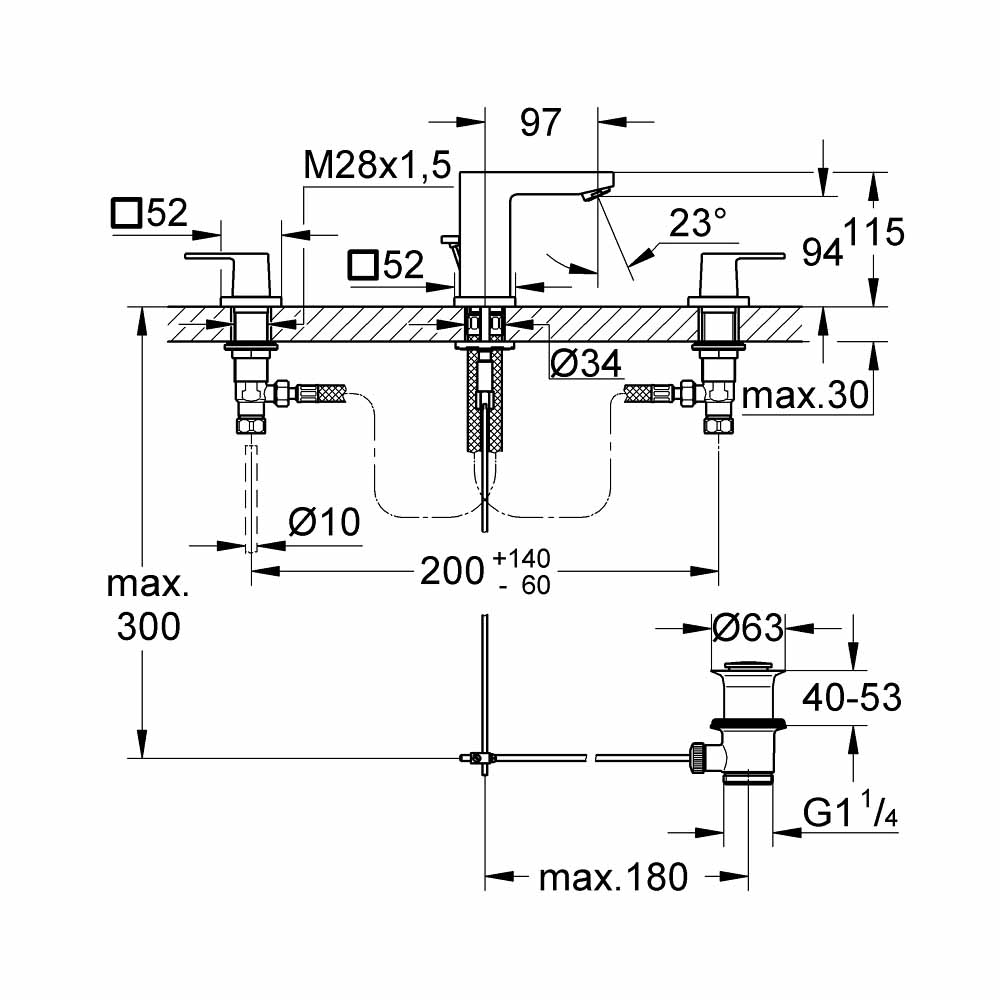 Vòi chậu nóng lạnh 3 lỗ Eurocube GROHE 20351000 - 3