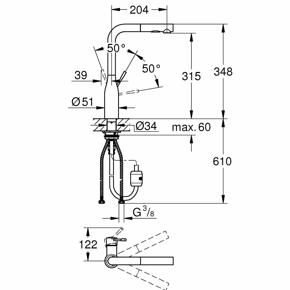 Vòi bếp dây rút nóng lạnh Essence GROHE 30270000