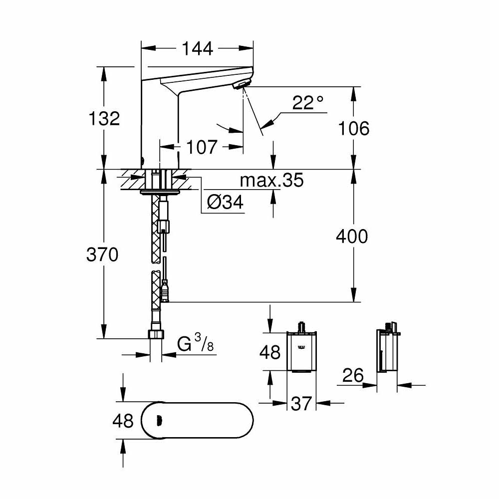 Vòi chậu cảm ứng dùng pin Eurosmart Cosmopolitan E GROHE 36330001 - 2