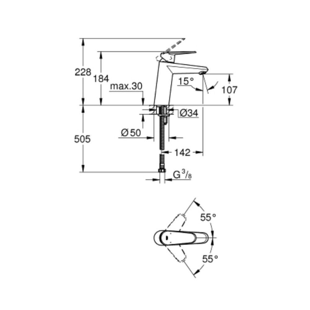 Vòi chậu nóng lạnh Eurodisc Cosmopolitan M-size GROHE 23449002