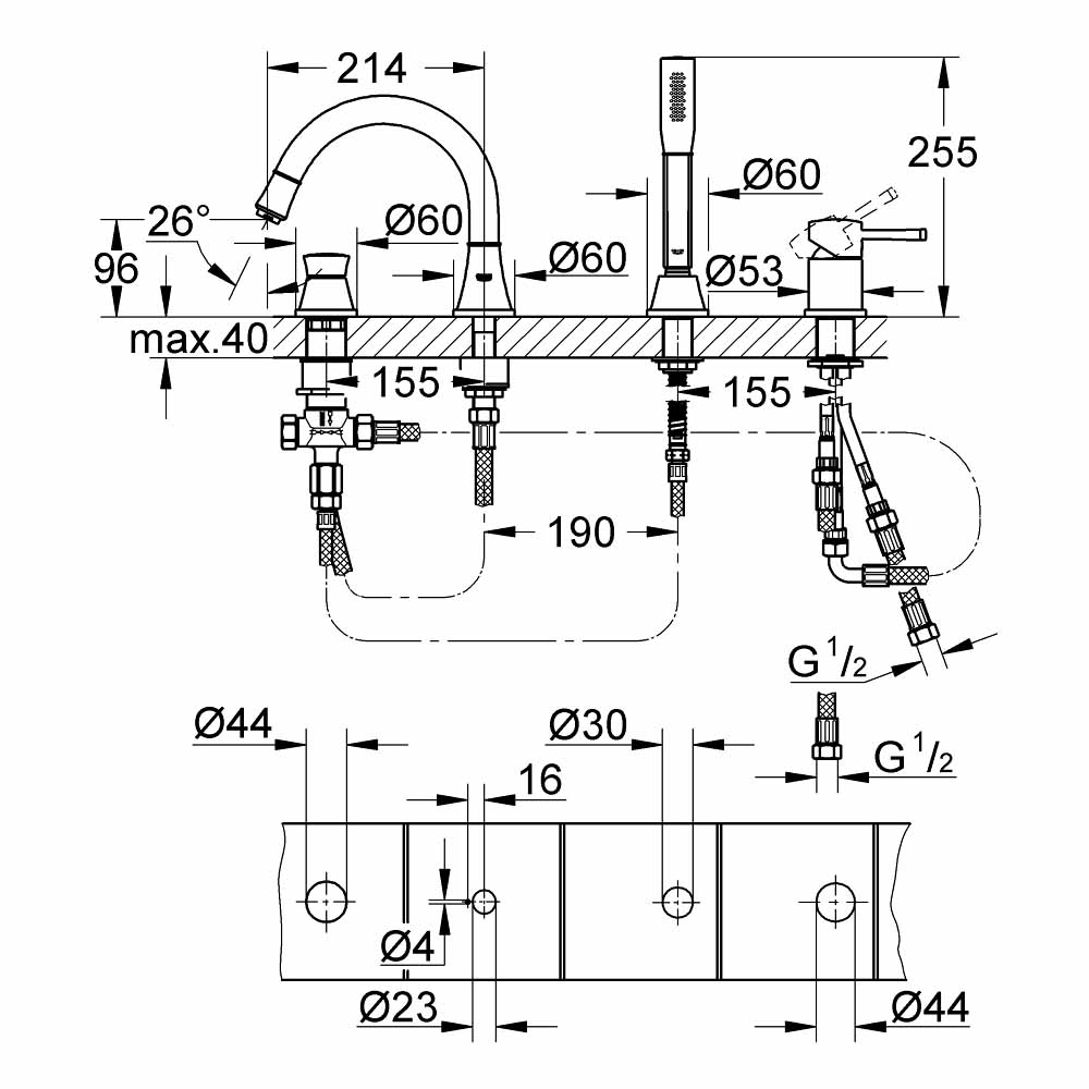 Bộ vòi xả bồn 4 lỗ Grandera GROHE 19936IG0 - 3