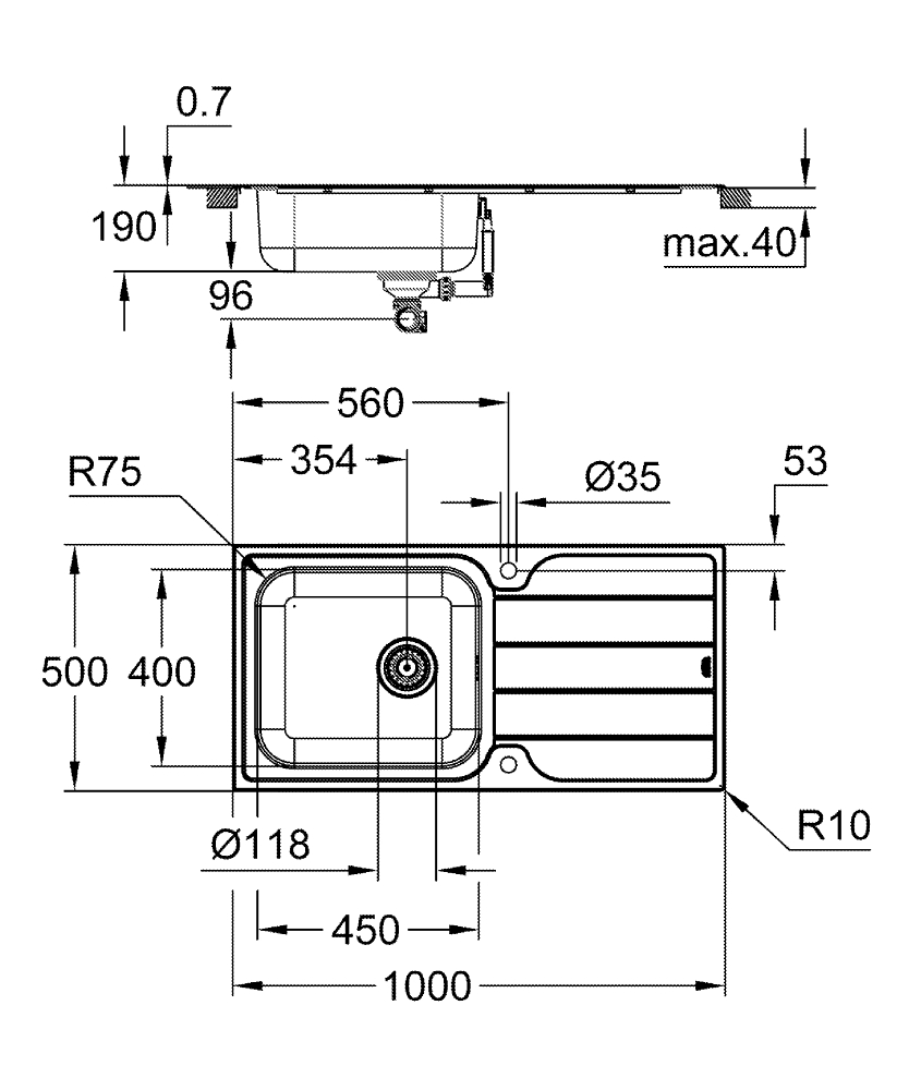 Chậu bếp inox 304 GROHE 31563SD1