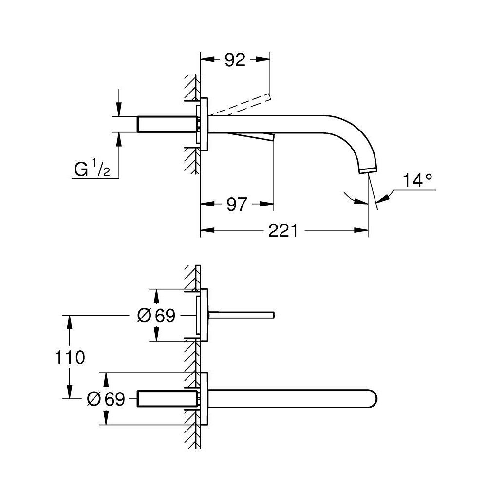 Vòi chậu nóng lạnh gắn tường 2 lỗ Atrio GROHE 19918003
