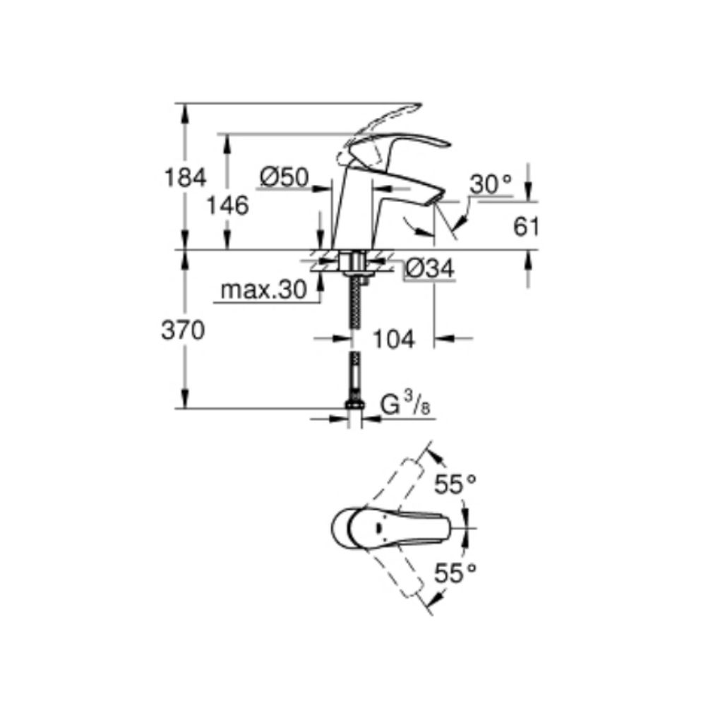 Vòi chậu nóng lạnh Eurosmart S-size GROHE 32467002 - 2