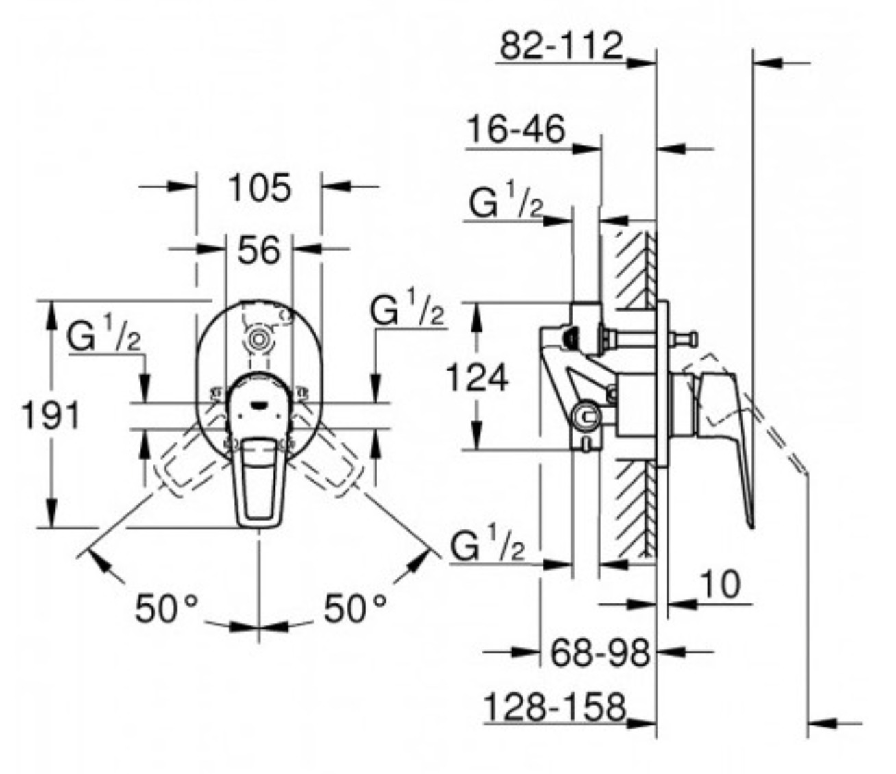Bộ trộn sen tắm âm tường BauEdge OHM GROHE 29039001 - 8