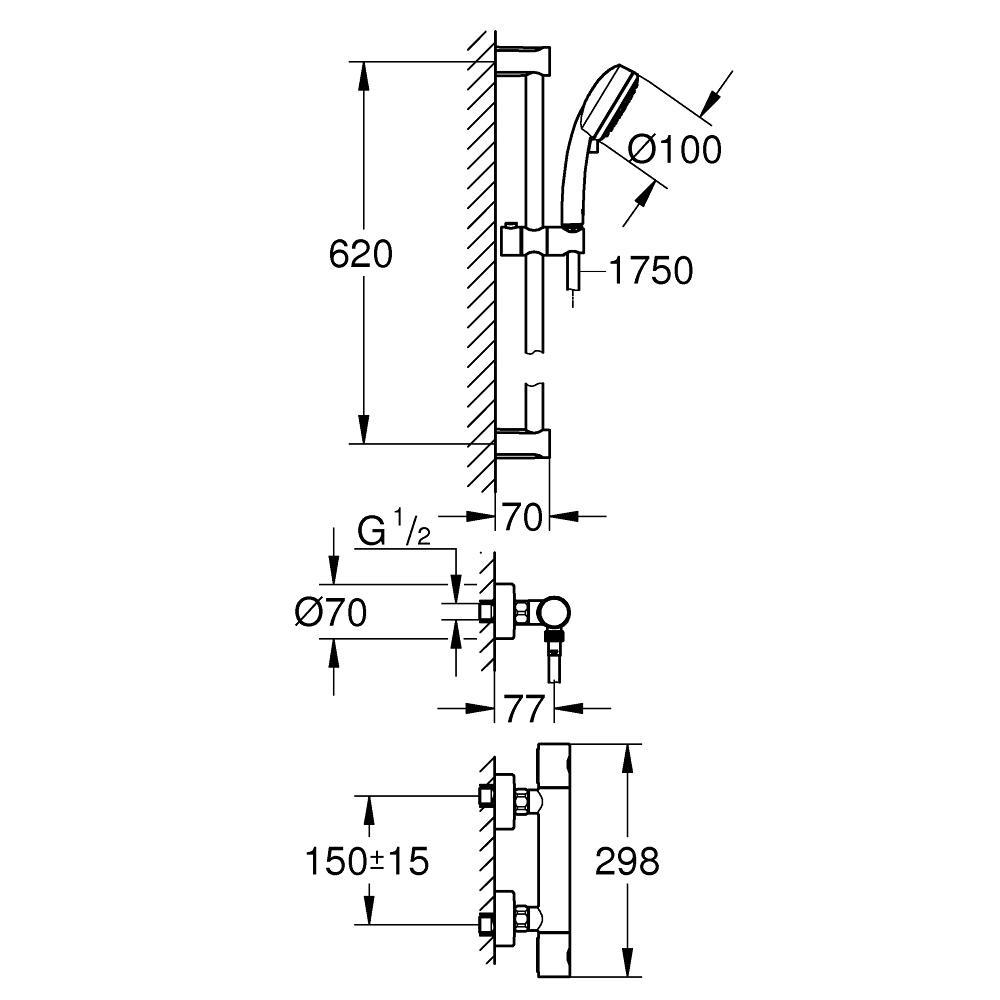 Bộ sen tắm nhiệt độ kèm thanh trượt Grohtherm 800 GROHE 34768000