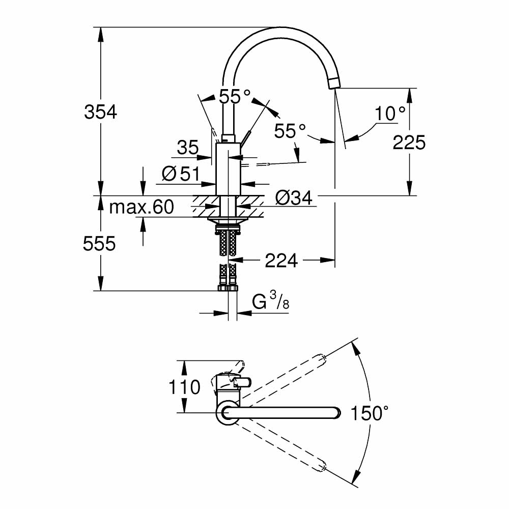 Vòi bếp nóng lạnh Eurosmart Cosmopolitan GROHE 32843002