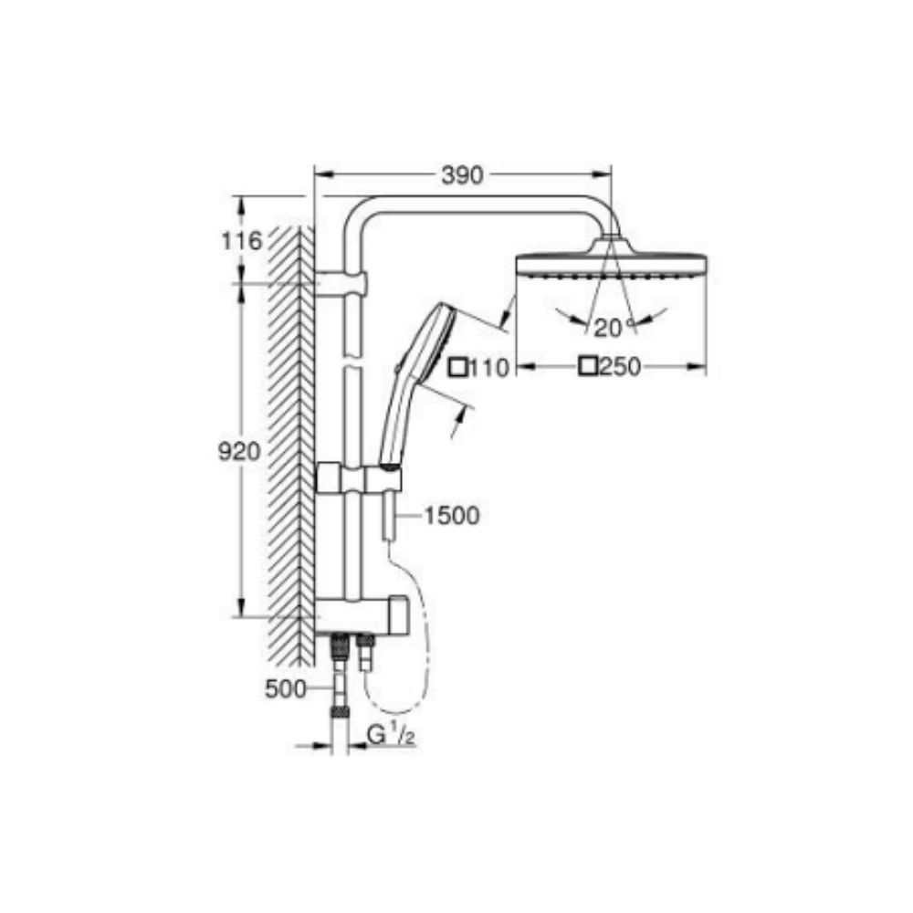 Thân sen cây tắm đứng Tempesta System 250 Cube GROHE 26694001 - 2