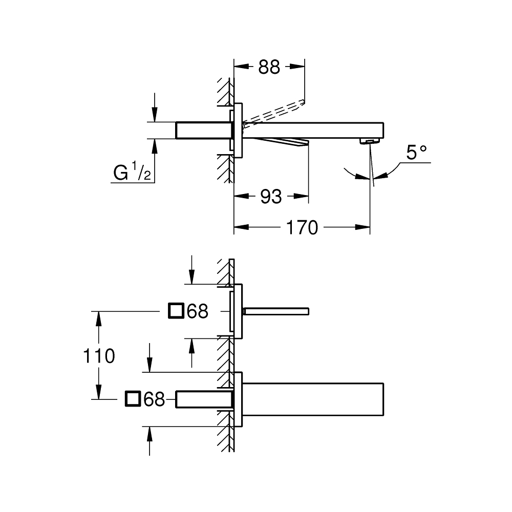Vòi chậu gắn tường nóng lạnh 2 lỗ Eurocube Joy GROHE 19997000 - 2