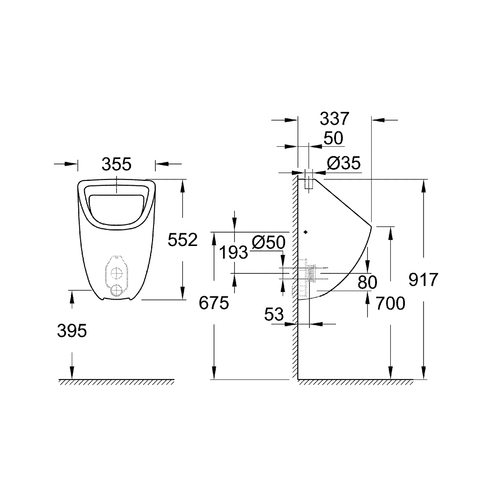 Bồn tiểu nam treo tường Bau Ceramic GROHE 39439000 - 2