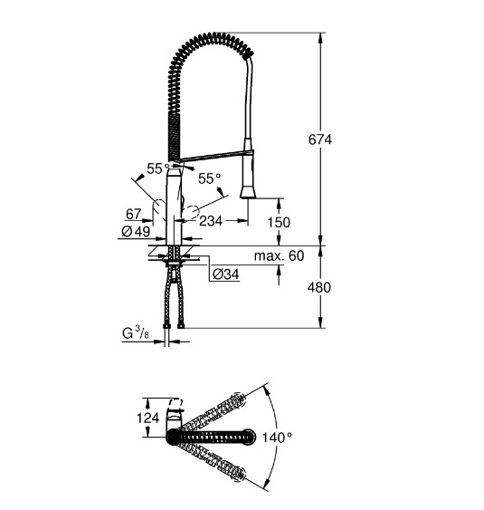Vòi bếp dây rút nóng lạnh K7 Grohe 32950000 - 12