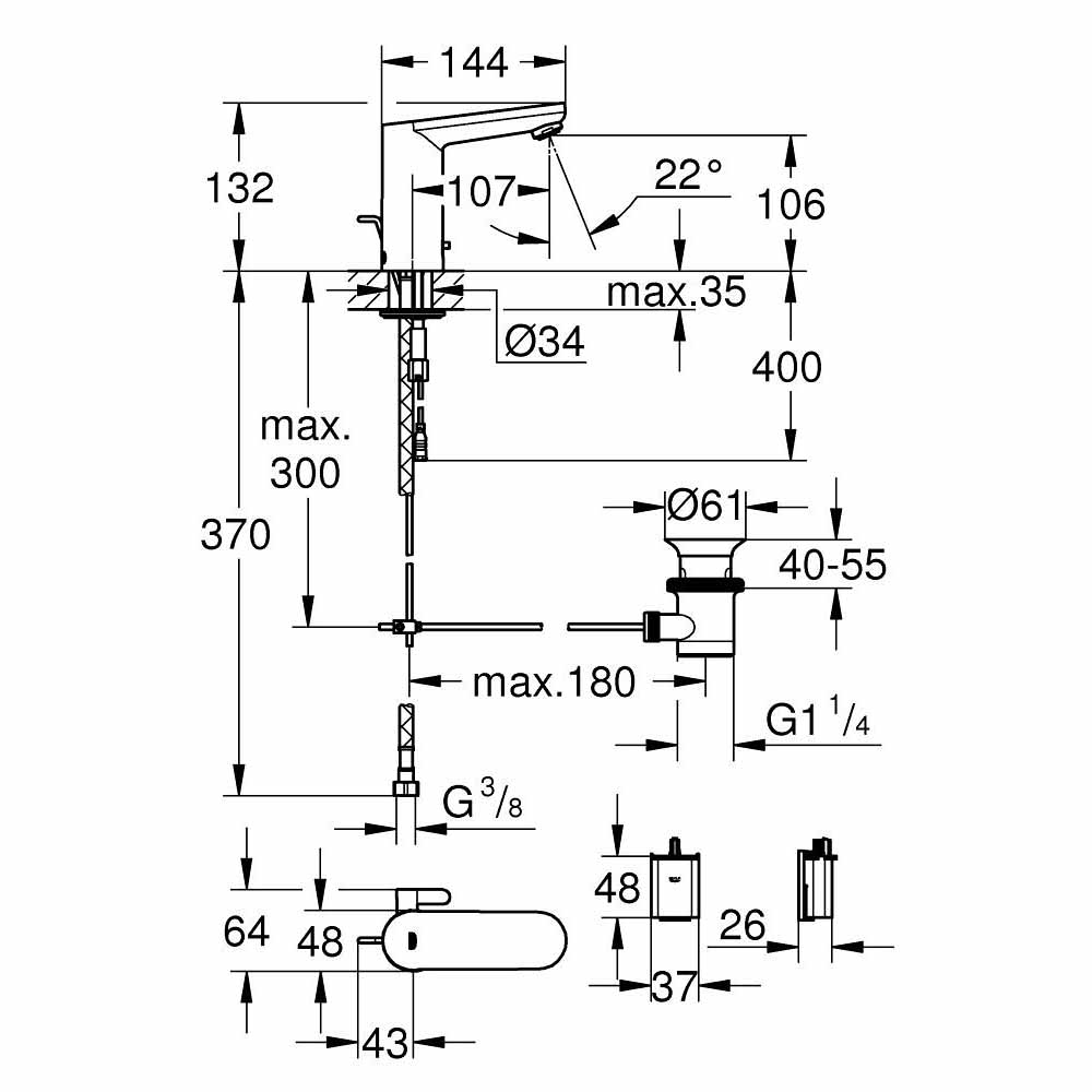 Vòi chậu cảm ứng dùng pin Eurosmart Cosmopolitan E GROHE 36331001 - 2