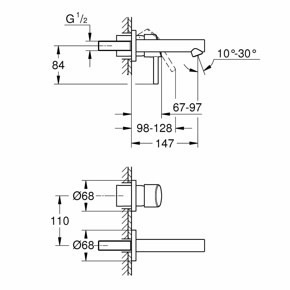 Vòi chậu gắn tường nóng lạnh 2 lỗ Concetto GROHE 19575001