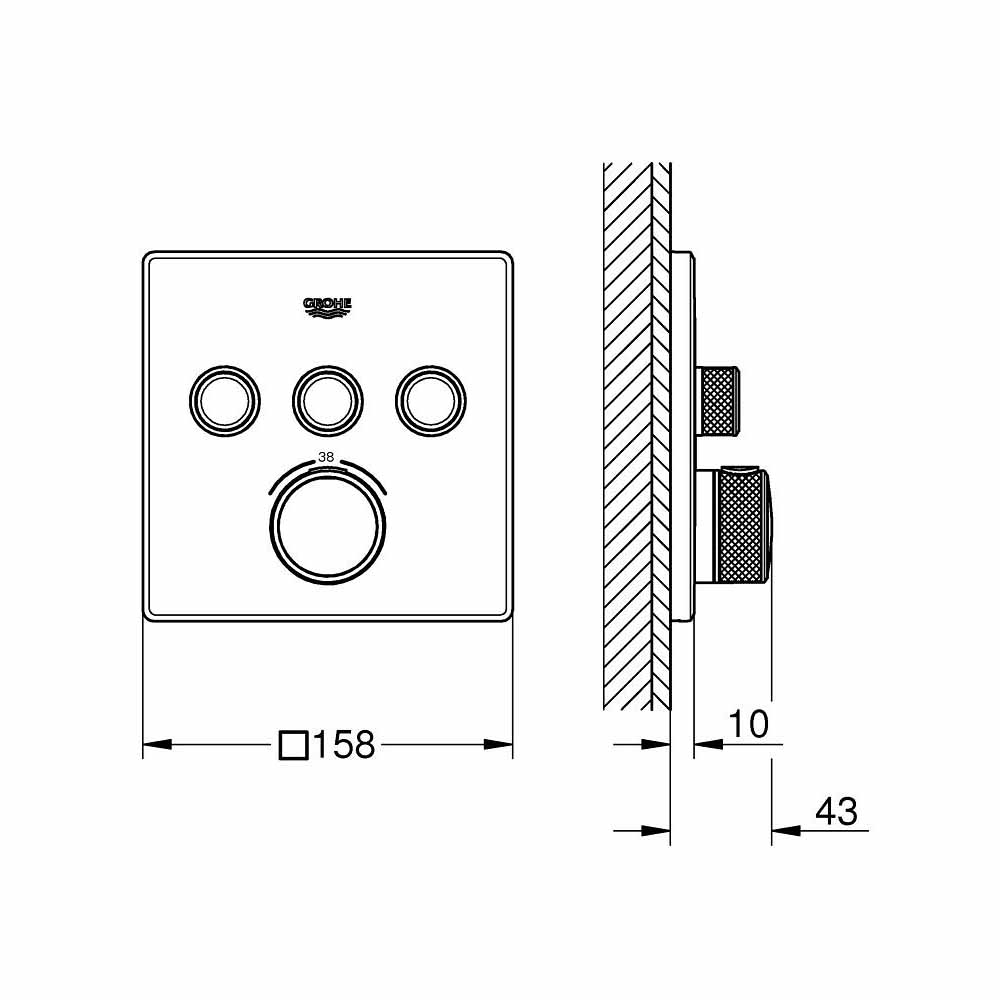 Mặt điều khiển sen tắm ổn nhiệt Grohtherm SmartControl vuông 3 chế độ GROHE 29126000 - 3