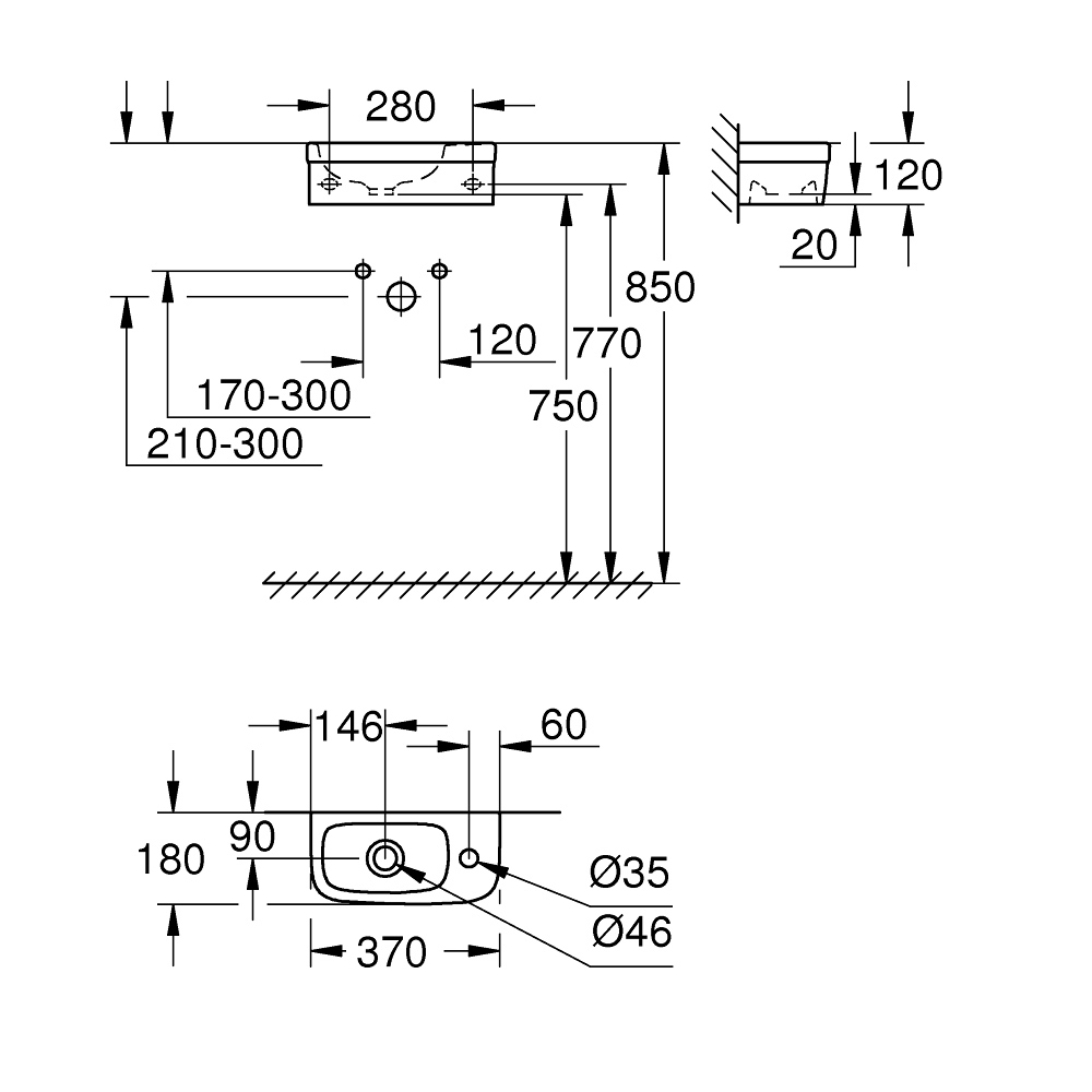 Chậu rửa lavabo treo tường Euro Ceramic GROHE 39327000