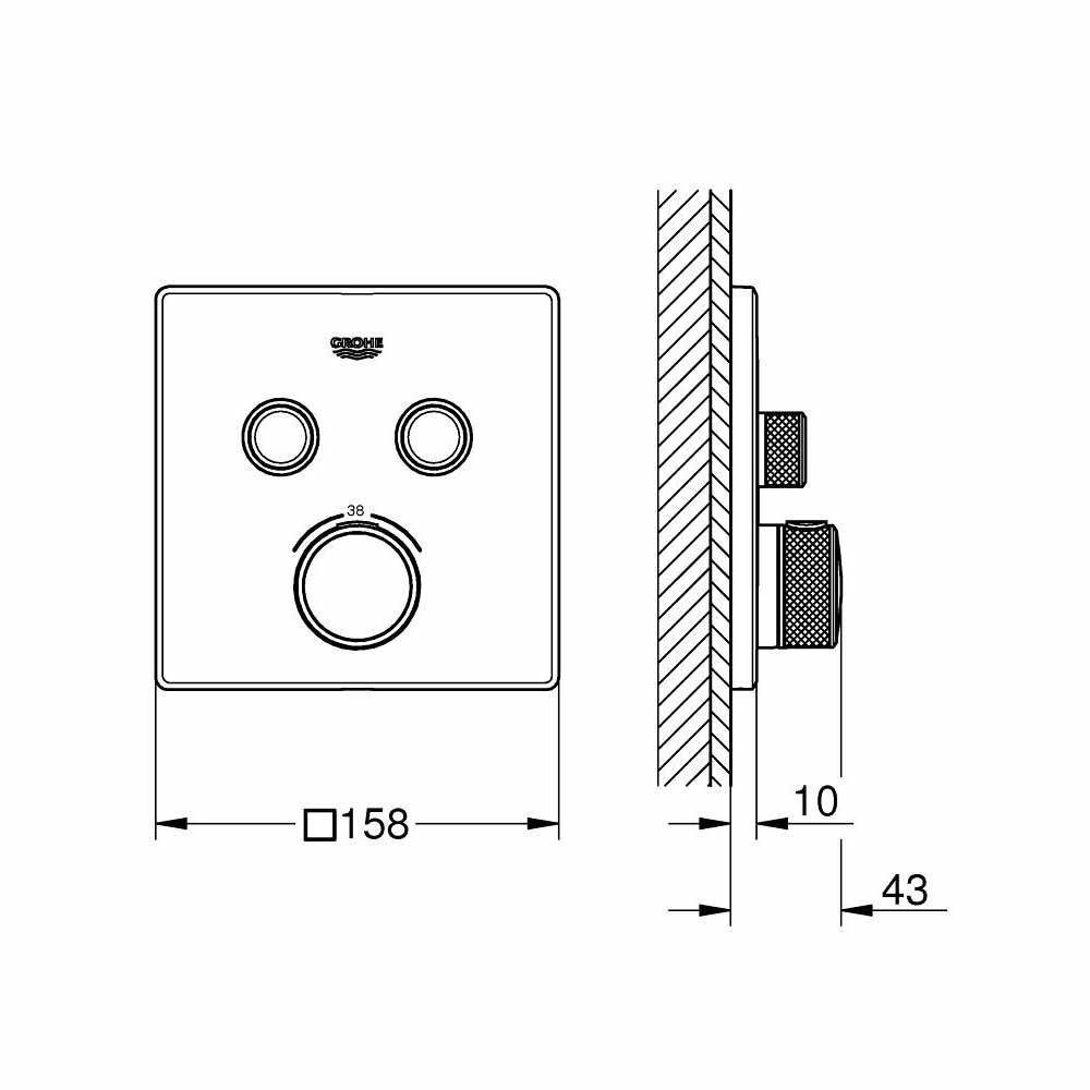 Mặt điều khiển sen tắm ổn nhiệt Grohtherm SmartControl vuông 2 chế độ GROHE 29124000 - 3