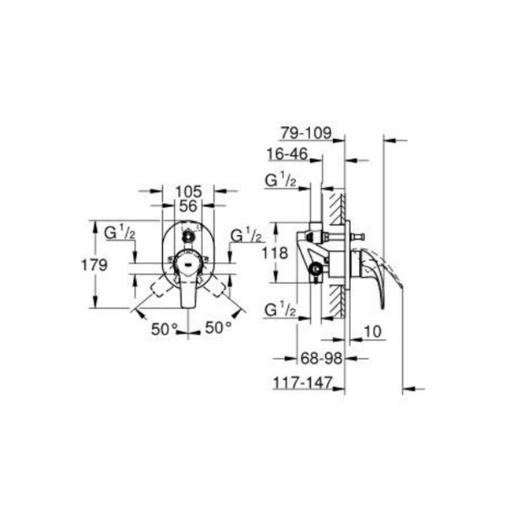 Van nóng lạnh kèm chuyển hướng 2 đường BauCurve GROHE 29043000 - 2