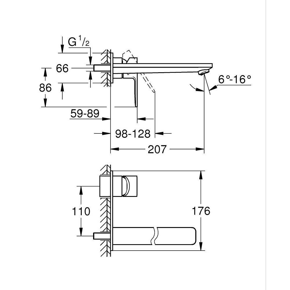 Vòi chậu nóng lạnh 2 lỗ gắn tường Lineare L-Size GROHE 23444001