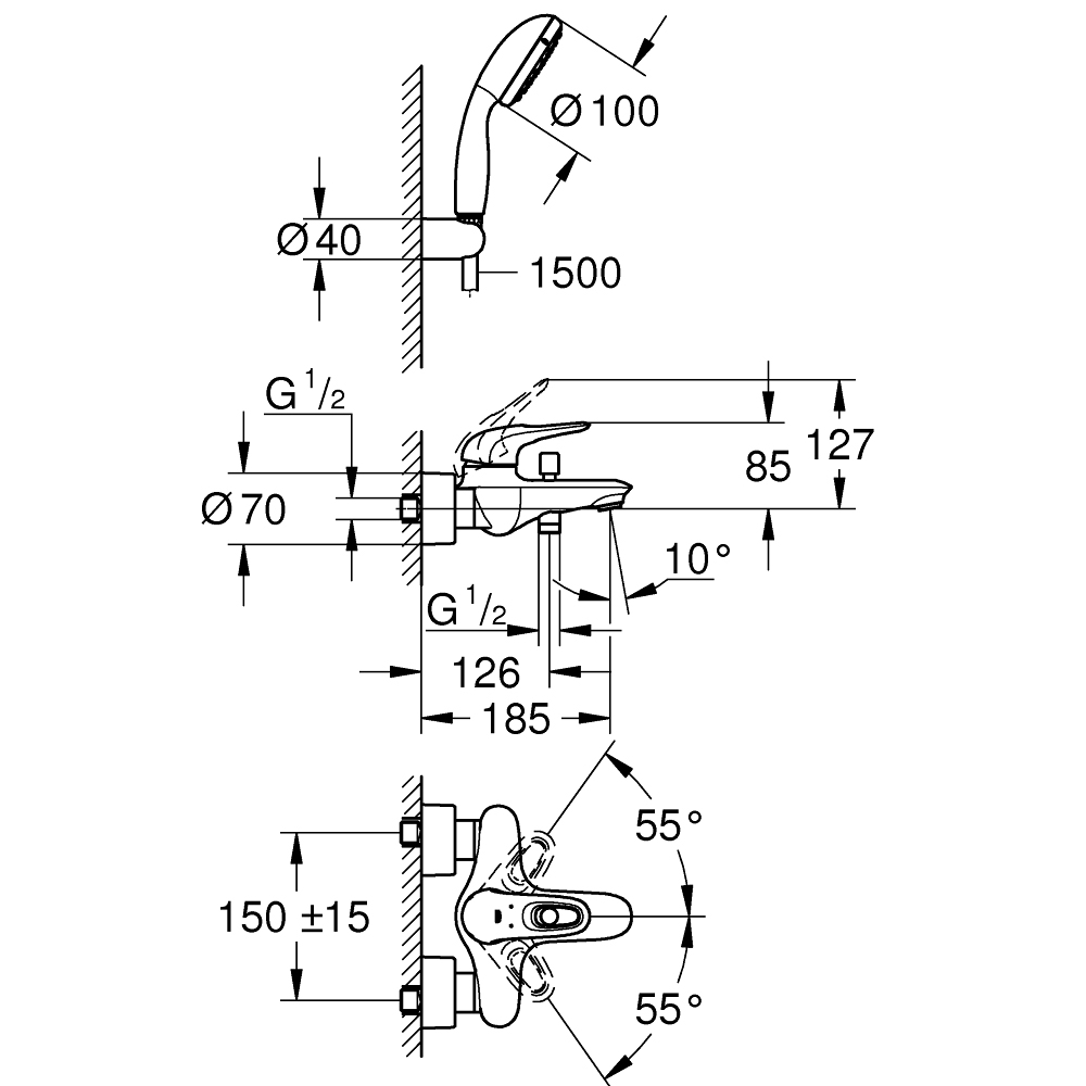 Bộ sen tắm nóng lạnh Eurostyle GROHE 3359230A - 2