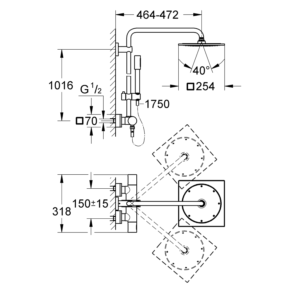 Bộ sen cây tắm đứng nhiệt độ Rainshower F-series System 10″ GROHE 27569000 - 2